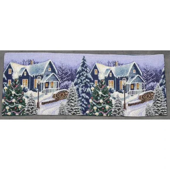 Holiday Winter Village Christmas Scene Tapestry Table Runner Winter Decor 12"x64 - Picture 2 of 5